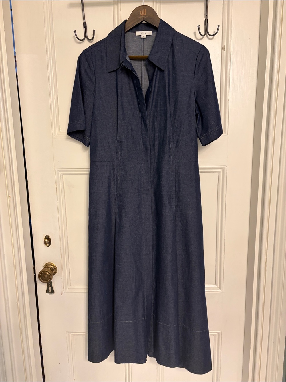 Vince Navy Short-Sleeve Midi Shirt Dress with Collar NWT - Picture 4 of 16